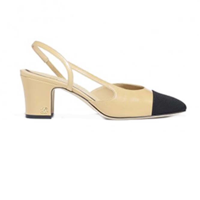 CHANEL SLINGBACKS 		GOATSKIN & GROSGRAIN			BEIGE & BLACK G31318 Y50006 C8378